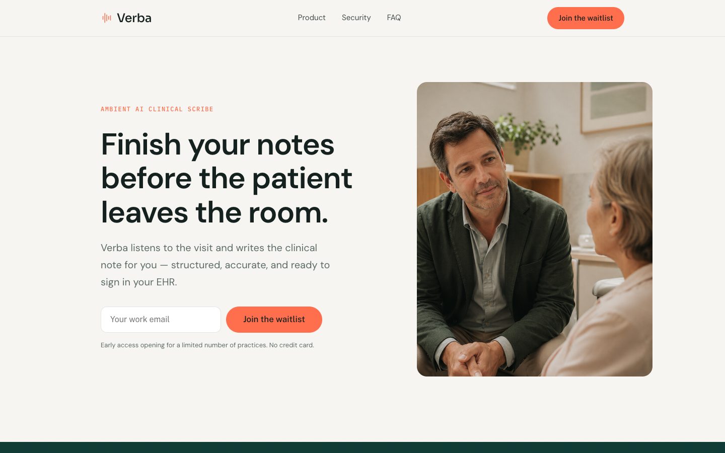 Verba: ambient AI clinical scribe landing page