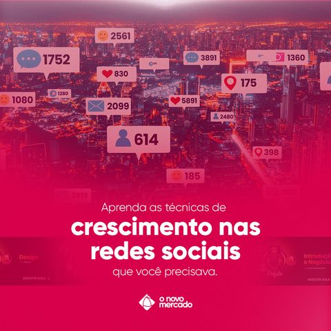O Novo Mercado ad: social growth notifications over a city